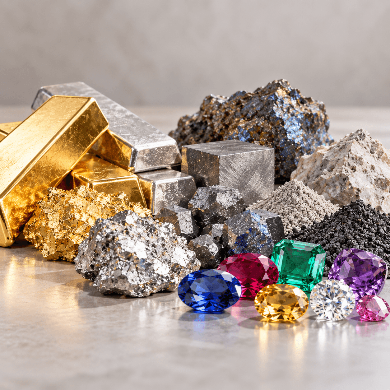 Edelmetalle, Rohstoffe und Farbedelsteine